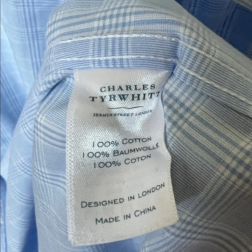 Charles Tyrwhitt Light Blue Plaid Dress Shirt Extra Slim Fit 17/35